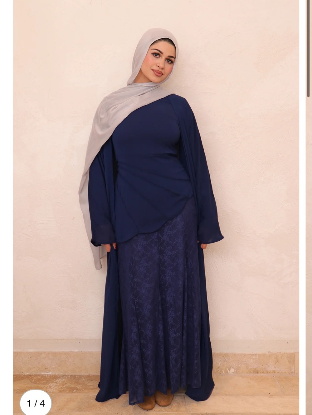 Lameera moda Aveline textured chiffon lace set navy blue 60 length